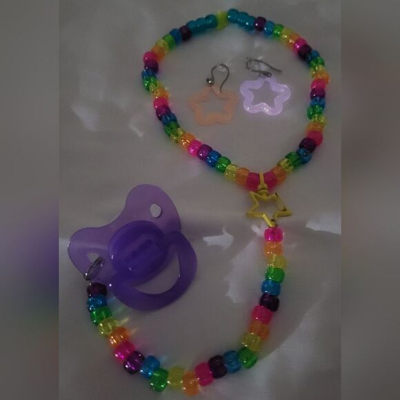 Glitter Bratz Kandi Kids Drop Star Necklace, Binky, Earrings Rave Party Set - Picture 4 of 10